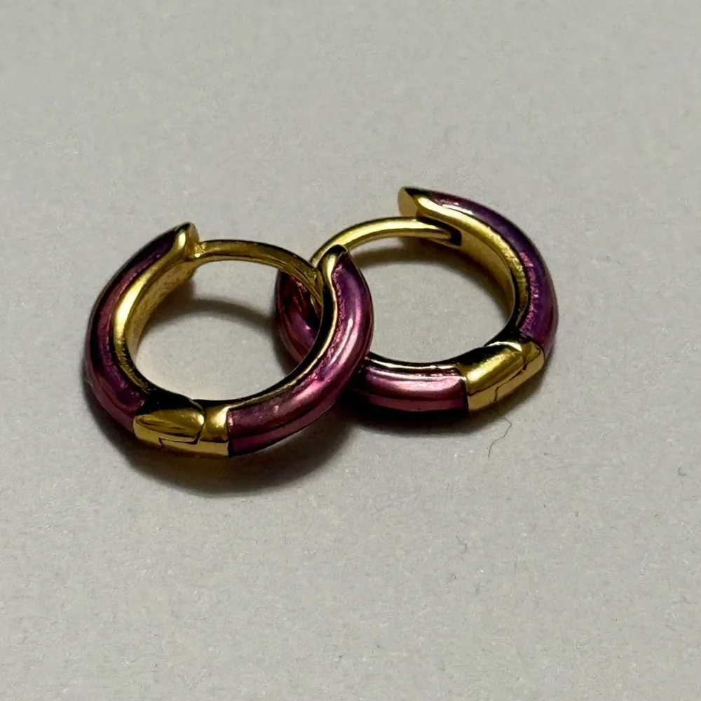 STERLING SILVER 925 small Gold & Purple Hoop Earrings